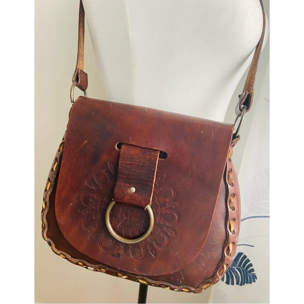 70s Vintage Boho Leather Bag - Picture 1 of 10